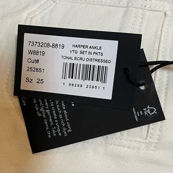 NWT Women’s Harper Ankle Vintage Jeans in Tonal Ecru Distressed